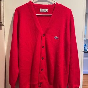 Vintage IZOD LACOSTE Cardigan Sweater 1970's RED size M